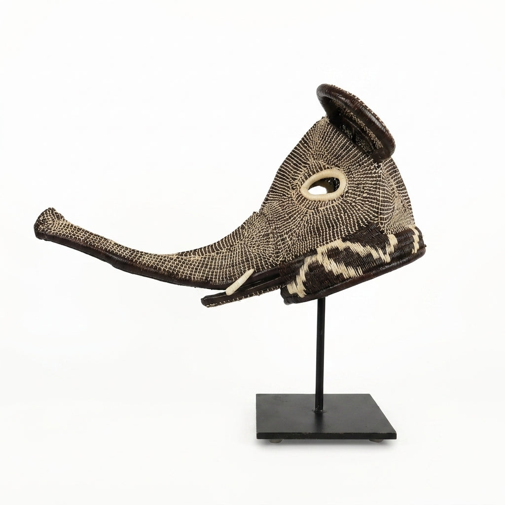Emberá elephant mask showing curled ears and ringed eye, Darién Panama