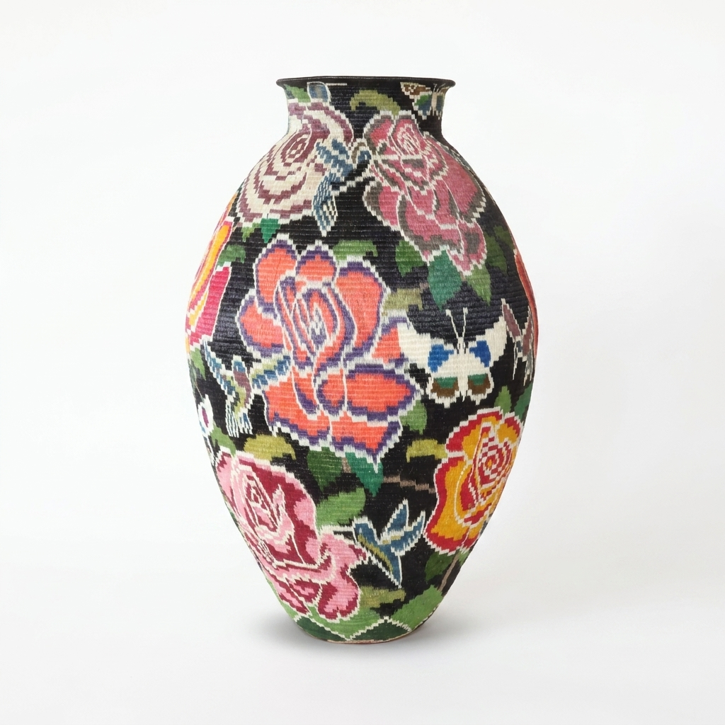 Floral on black hosig di basket, second view