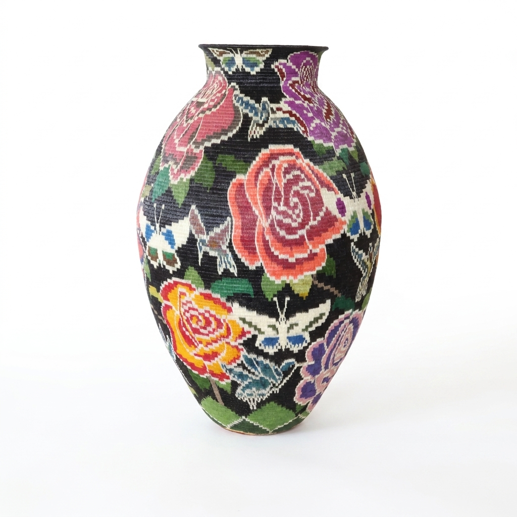 Floral on black hosig di basket, third view
