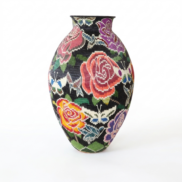 Floral on black hosig di basket, third view