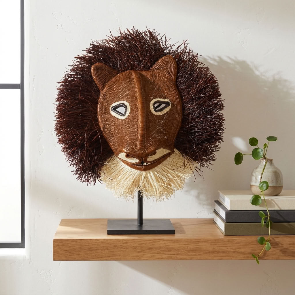 Tawny Lion Woven Mask - Embera Wall Art catalog
