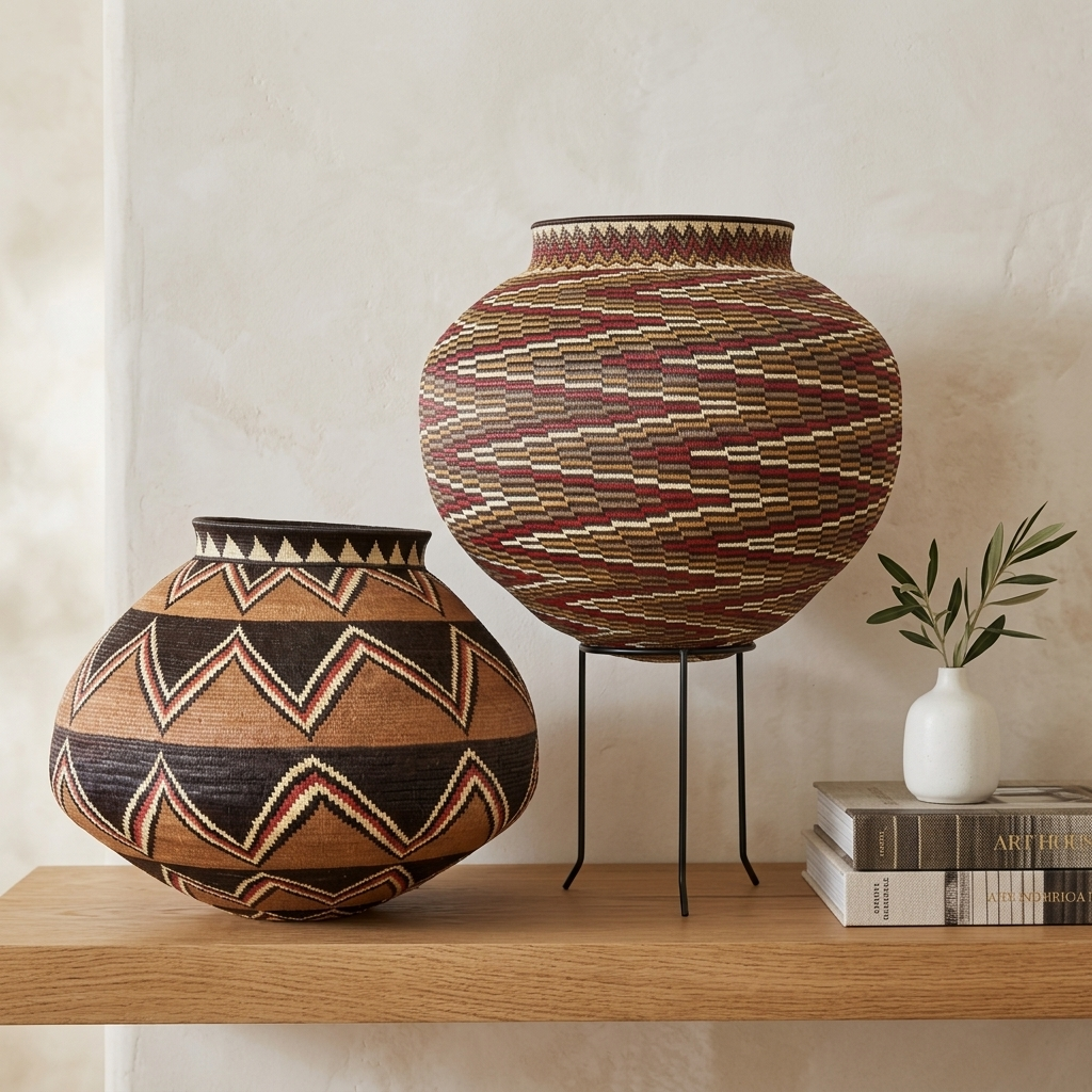Fiery Mosaic Wounaan Basket - Handmade Panama Art