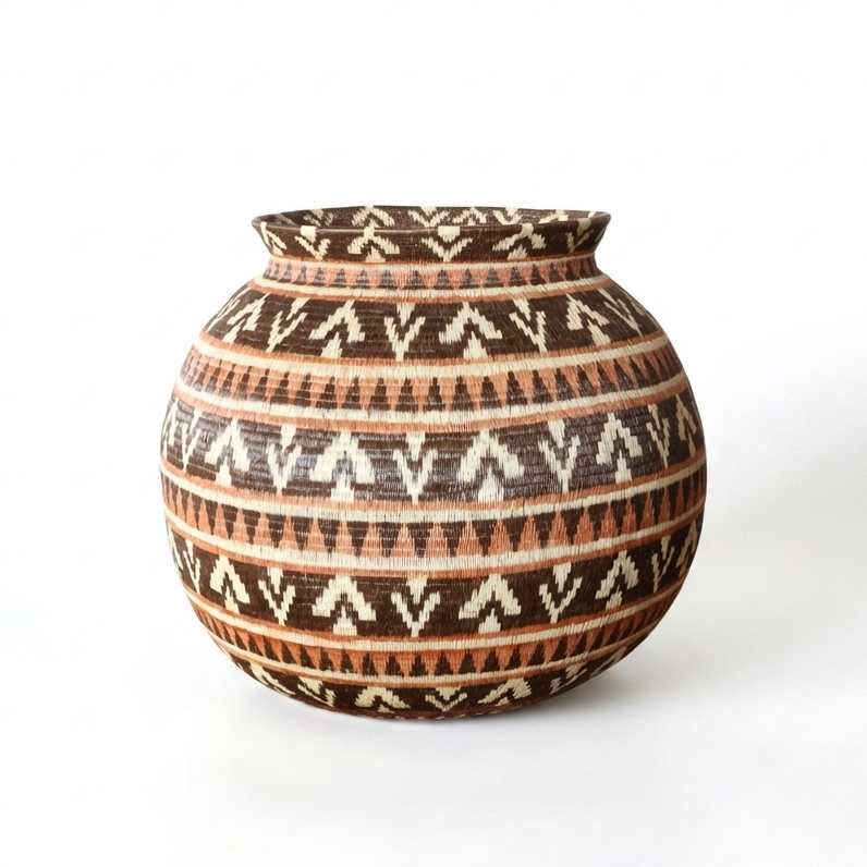 Ember Glow Chevron Wounaan Basket, one of one basket handwoven by Wounaan weavers in Panama, additional view