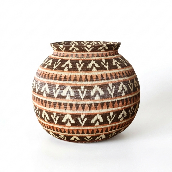 Ember Glow Chevron Wounaan Basket, one of one basket handwoven by Wounaan weavers in Panama, additional view