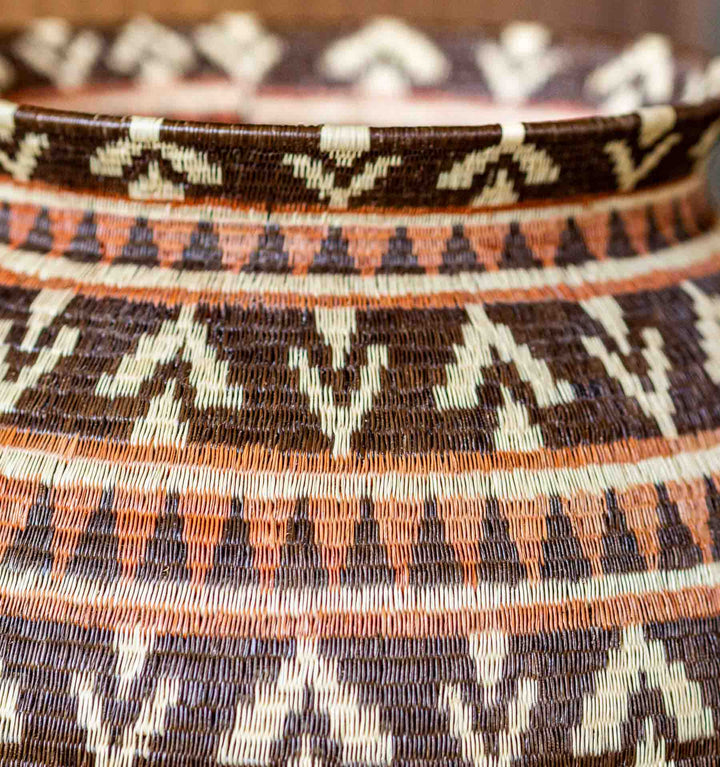 Ember Glow Chevron Wounaan Basket, one of one basket handwoven by Wounaan weavers in Panama, weave detail
