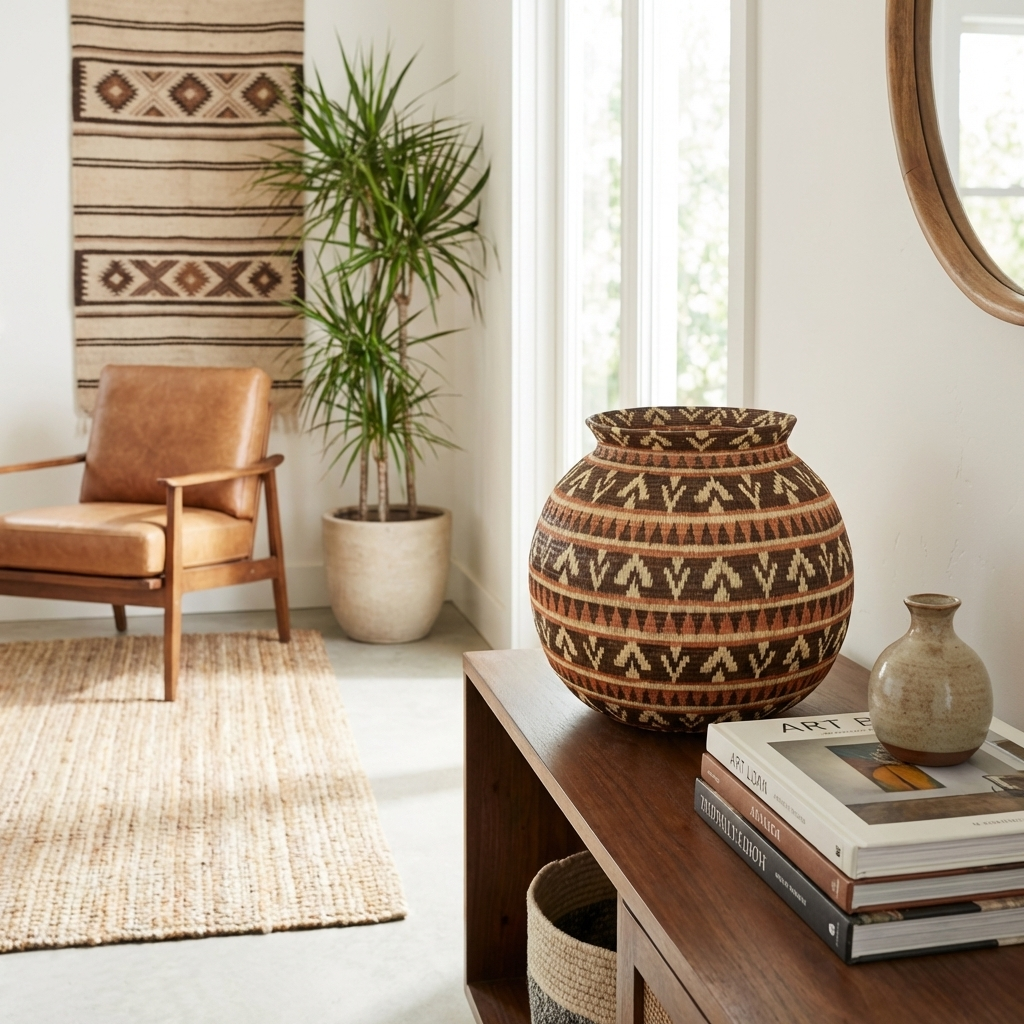 Ember Glow Chevron Wounaan Basket, one of one basket handwoven by Wounaan weavers in Panama