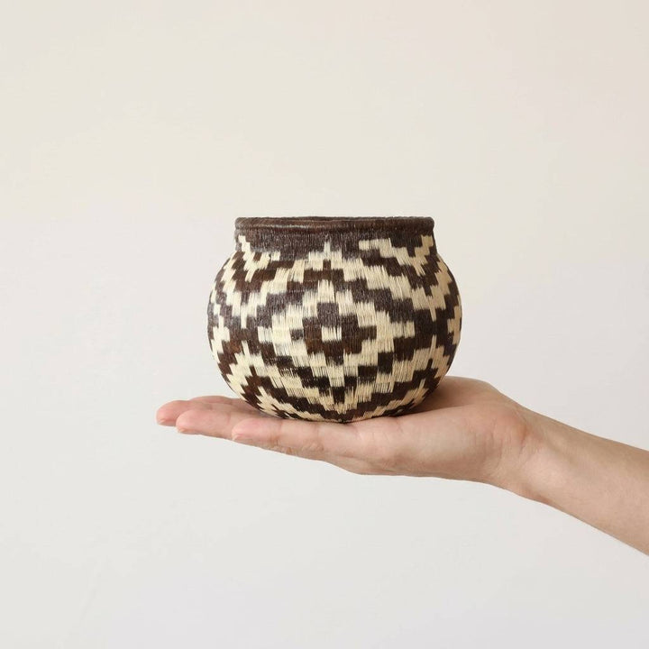 small decorative echo weave Wounaan basket with diamond pattern from Panama Darién rainforest