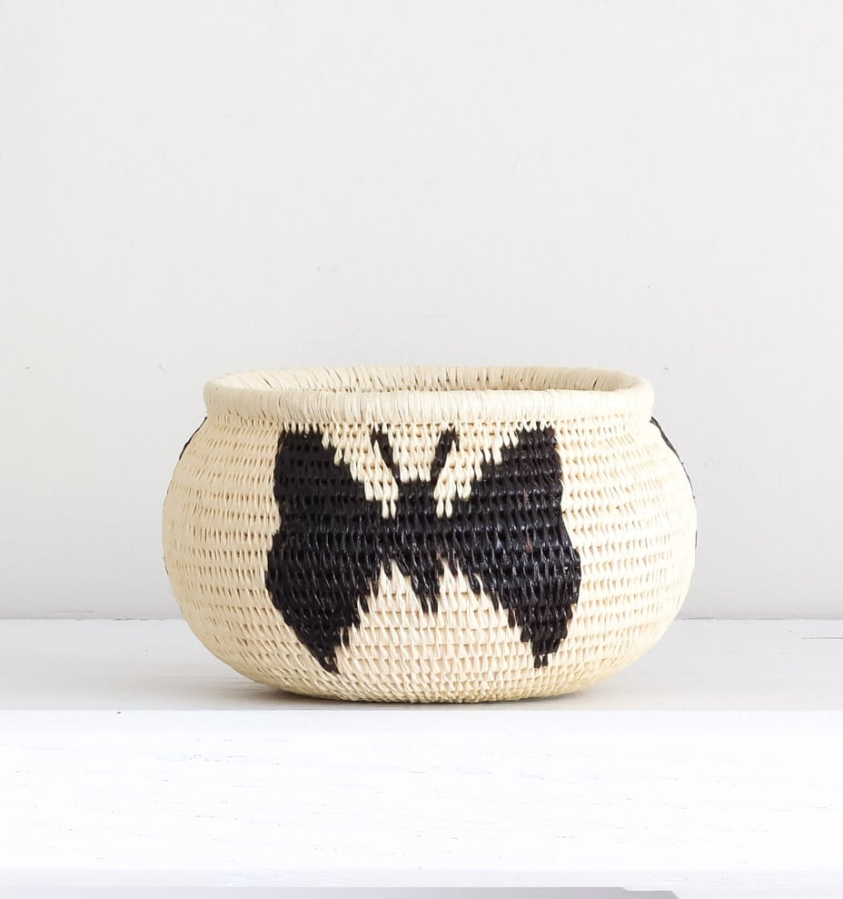 Vintage Black Butterflies – butterfly motif – woven basket – baskets – handwoven in Panama