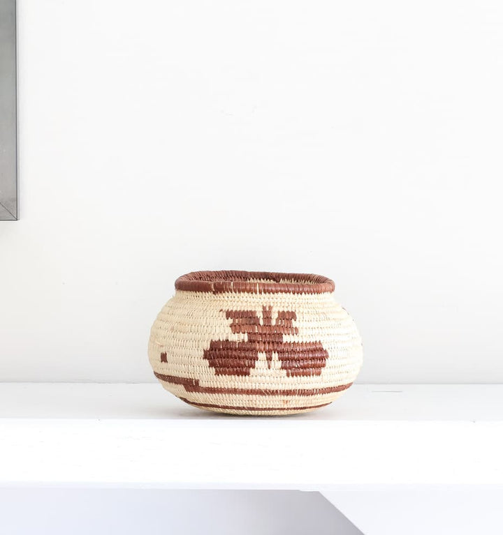 Vintage Brown Butterflies – butterfly motif – woven basket – baskets – handwoven in Panama