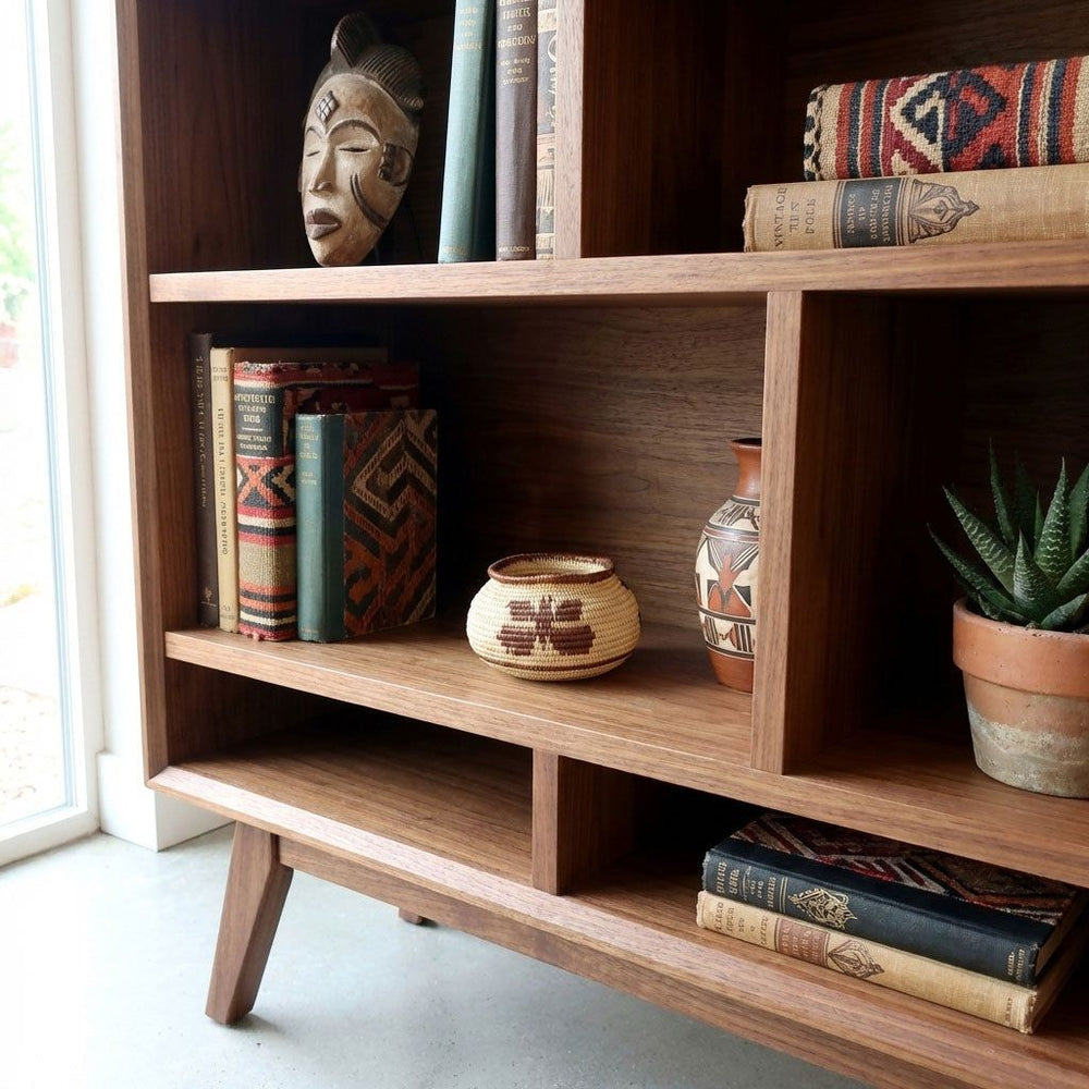 Vintage brown butterflies mini basket displayed on wooden shelf in modern tribal home decor setting