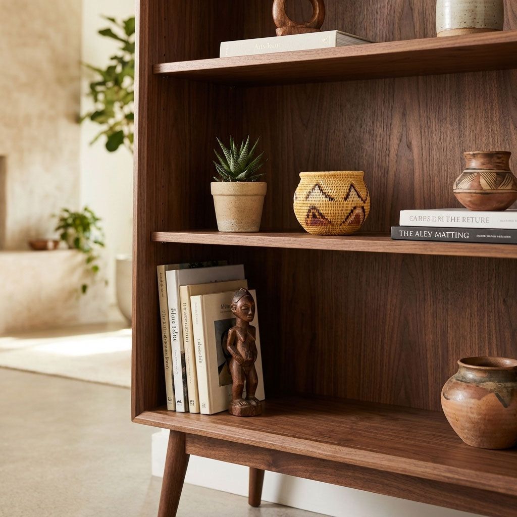 Yellow triangle mini basket displayed on modern boho home decor shelf