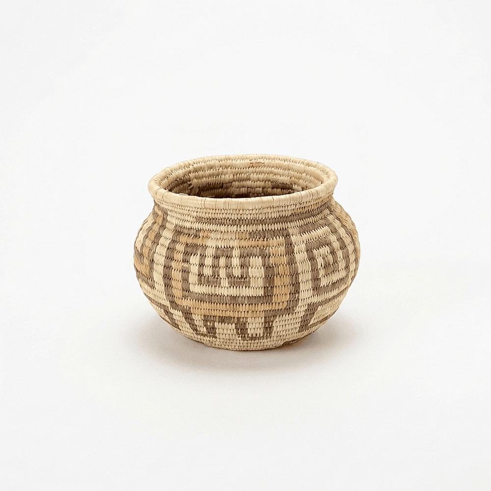 Small geometric mini basket featuring vintage windy trees geometric pattern handwoven by indigenous artisans