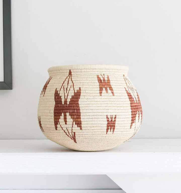 Vintage Brown Butterflies On Leaves – butterfly motif – woven basket – baskets – handwoven in Panama