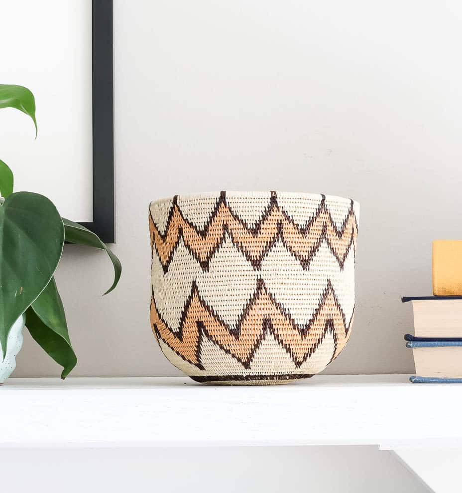Vintage Orange Open Bowl – geometric motif – woven basket – baskets – handwoven in Panama