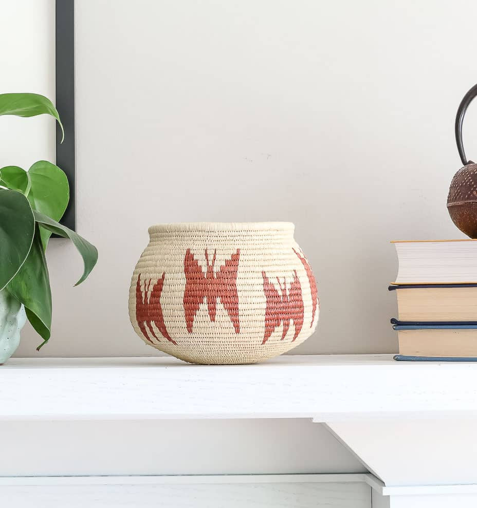 Vintage Brown Butterflies 2 – butterfly motif – woven basket – baskets – handwoven in Panama