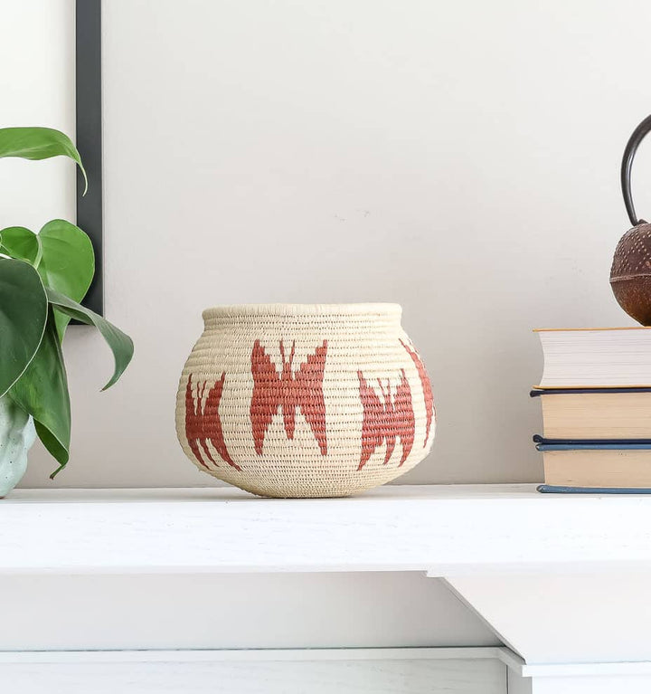 Vintage Brown Butterflies 2 – butterfly motif – woven basket – baskets – handwoven in Panama