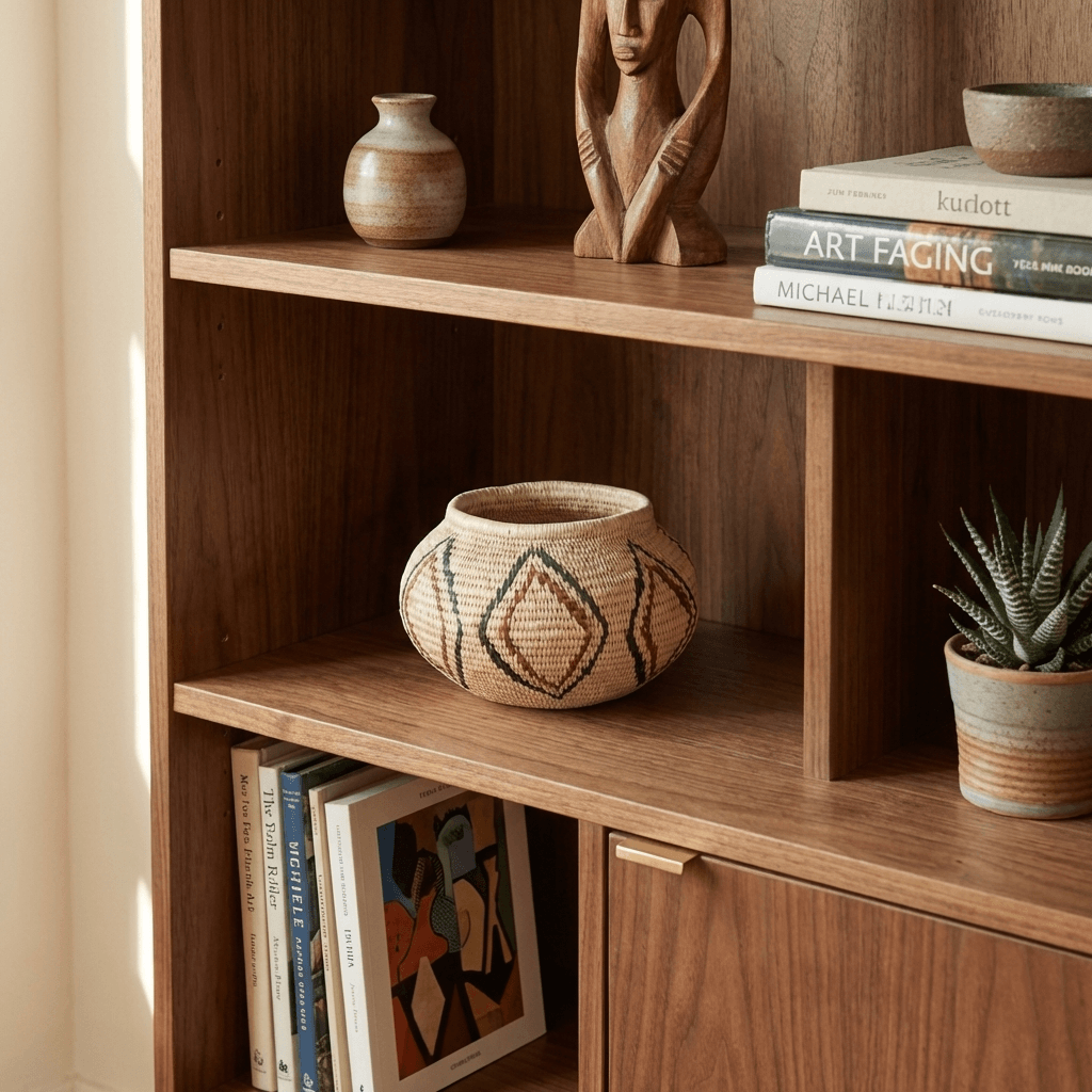 Vintage diamonds mini basket displayed on modern shelf with boho decor styling