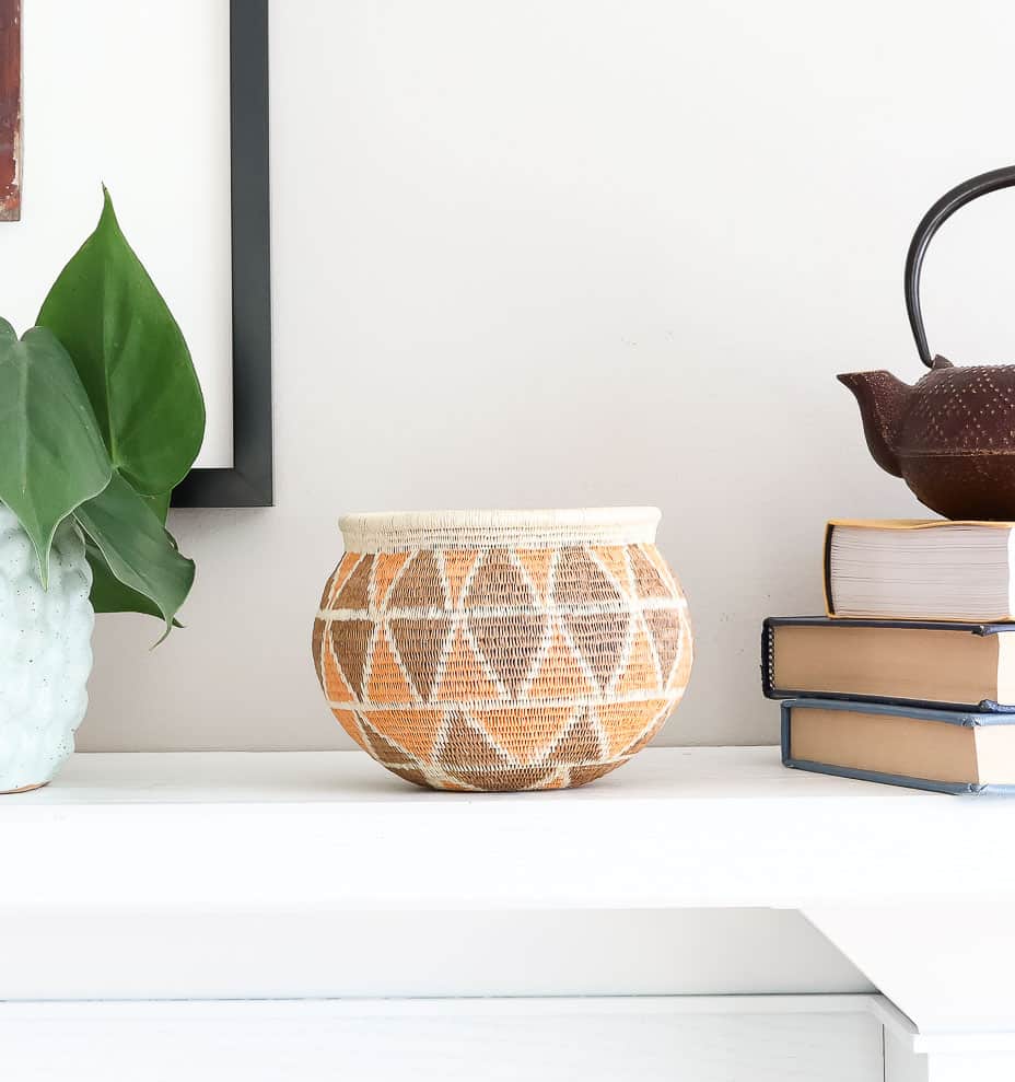 Vintage Orange Brown Diamonds – geometric motif – woven basket – baskets – handwoven in Panama