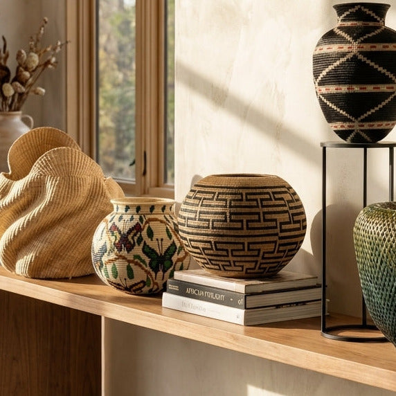 Architectural Grid Bowl - Handwoven Decorative Basket