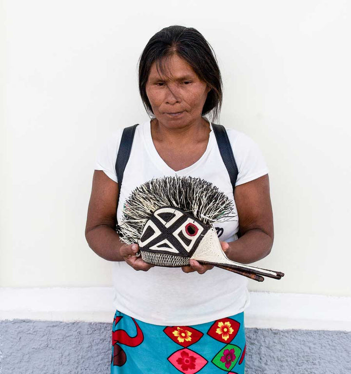 Large Black & White Horse Mask - Handwoven Emberá Art