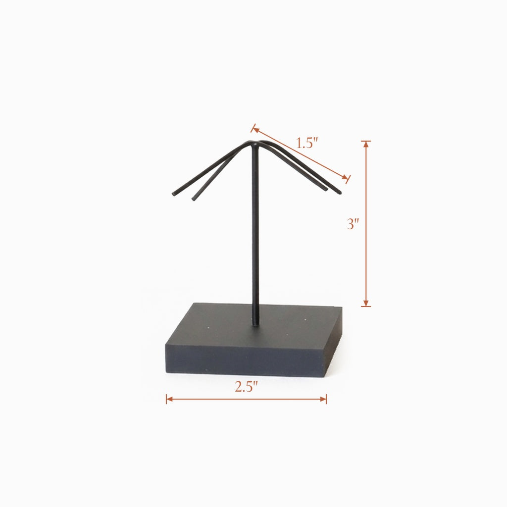 Black mask display stand, Spider Mount, 2.5 inch base, 3 inch pole, four 1.5 inch bendable arms
