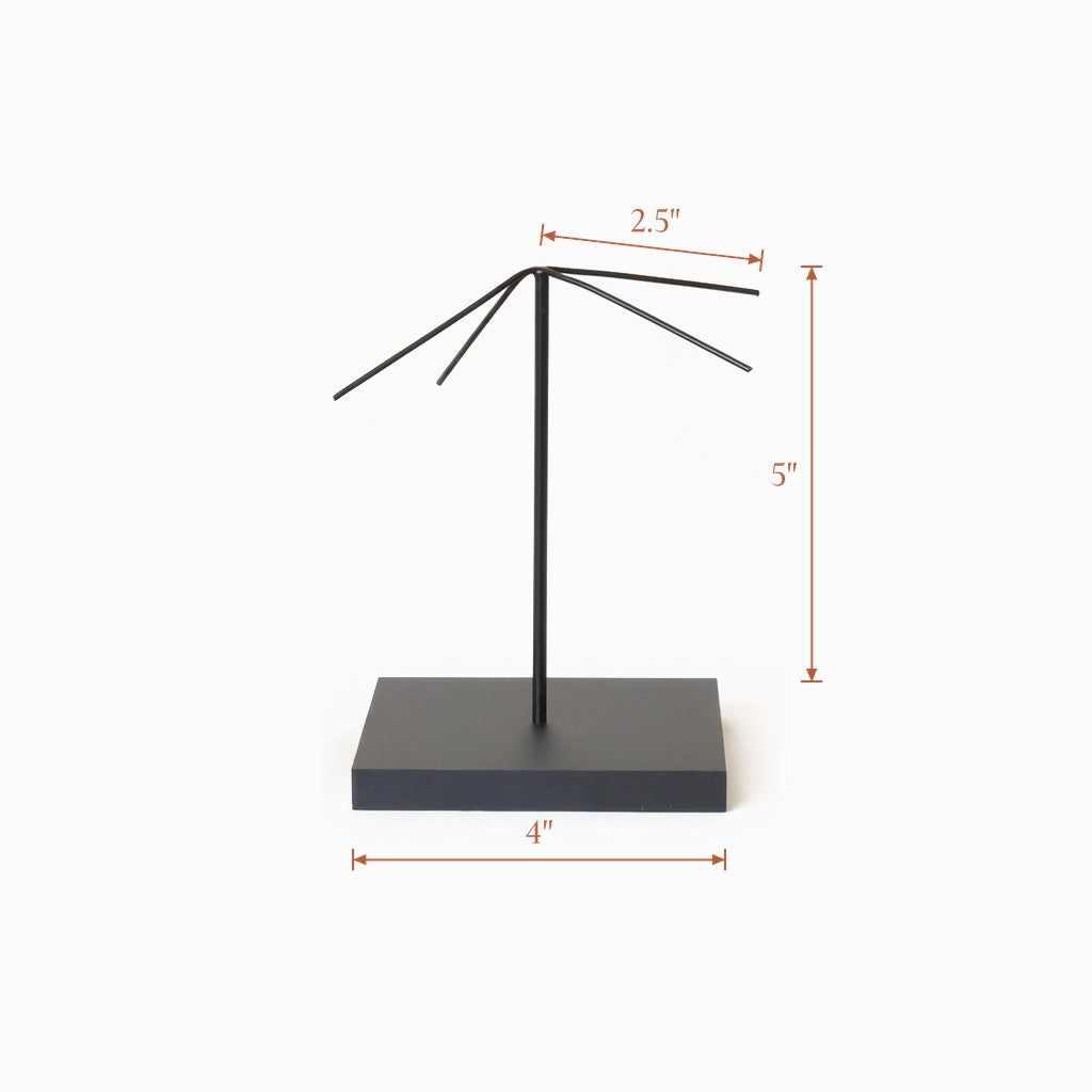 Black mask display stand, Spider Mount, 4 inch base, 5 inch pole, four 2.5 inch bendable arms